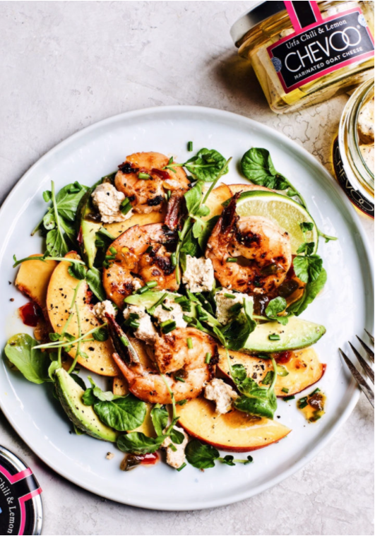 Peach & Prawn Salad with Goat Cheese Recipe – Belle Cheese Board.com