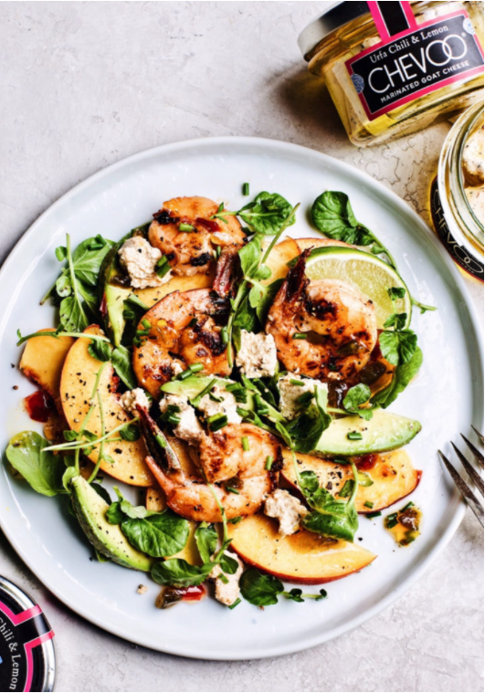 Peach & Prawn Salad with Goat Cheese Recipe