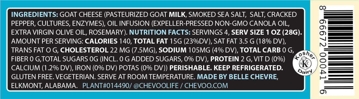 Wholesale - Chevoo Smoked Salt & Rosemary Marinated Goat Cheese (case of 6)